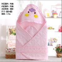 新生儿脱胆纯棉加厚抱被婴幼儿秋冬季初生襁褓巾满月宝宝外出被子 粉色薄款太阳花 90*90cm