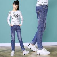 女童牛仔裤一体绒春秋2021新款学生中大童软儿童修身女孩长裤洋气 绣花小蜜蜂 (单裤） 120 【建议身高115-120