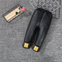 儿童棉裤男女童皮棉裤防风防水冬加绒加厚外穿男小童裤子加绒保暖 黑色小黄鸭皮裤 20[建议身高80-90cm]