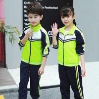 新款幼儿园园服春秋装运动套装秋冬装老师小学生校服春季班服批发 荧光绿金光绒面料 90