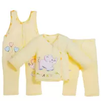 婴儿棉衣三件套婴儿加厚棉衣套装0-1岁宝宝加厚棉衣家居服纯棉衣 A393黄 80cm-身高70-78厘米穿