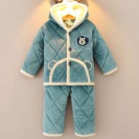 冬季儿童法兰绒睡衣男童男孩加厚珊瑚绒中大童小孩卡通套装连帽 加厚连帽纯色豆沙绿 6# 建议身高75-80cm