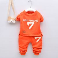 童装男女童7字二件套休闲运动装女套装2019儿童长袖长裤两件套 桔色 110码