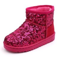 童鞋儿童棉鞋女童亮片保暖雪地靴2019冬季新款加绒大棉帆布鞋 1091红色 26/内长大约17cm