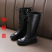 女童长筒靴子中大童高筒黑色公主靴皮靴秋冬加绒靴女学生单鞋潮 黑色 加绒 26码内长16CM