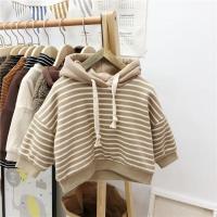 宝宝加绒加厚卫衣韩国童装冬季新款帽衫男童连帽条纹冬装女童上衣 卡其色 偏小一码 120 建议身高110