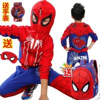 童装奥特曼衣服长袖男童套装春秋/加绒儿童小男孩蜘蛛侠服装孩子 白蜘秋3件套蓝(送大书包+眼罩+手表 100