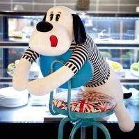 抱抱熊趴趴狗抱枕毛绒玩具公仔大头狗公仔睡觉狗抱枕头卡通狗枕头 白色黑条纹狗 50厘米[活动促销 送香包]