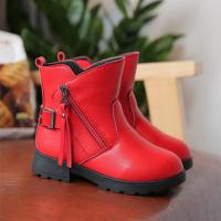 女童靴子马丁靴2019秋冬新款韩版儿童女棉鞋童鞋学生女孩加绒短靴 818 红色 加绒 35