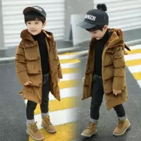 童装新款男童金丝绒棉衣外套儿童加厚羽绒棉服宝宝棉袄中长款冬季 金丝绒卡其色棉衣 90 建议身高85