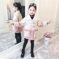 女童羊羔毛外套2020新款儿童韩版中大童洋气秋冬装加厚毛呢大衣潮 粉色 120cm
