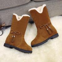 2020秋冬新款中大童女童靴子雪地靴棉鞋长筒靴过膝靴小辣椒同款 棕色[流苏款] 40
