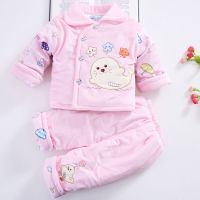 婴儿棉衣套装加厚冬季新生儿棉衣儿童棉衣套装宝宝棉衣棉服厚款 粉色(0-6个月)