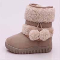 2019儿童雪地靴加绒女童中筒靴棉鞋防滑软底毛球雪地靴女 [060]米色 21码/内长13cm