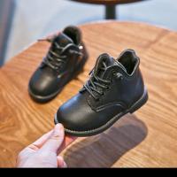 女宝宝靴加棉马丁靴1-3岁秋冬英伦风小童短靴小皮靴婴幼儿学步鞋 黑色 加棉 21 码/鞋内长13CM