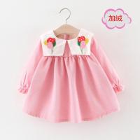 女宝宝裙子秋冬加绒加厚1-3岁婴儿秋装连衣裙韩版0女童秋季公主裙 X20气球领灯芯绒加绒连衣裙 粉色 73