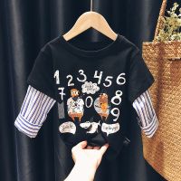 男女童长袖T恤2020新款秋装洋气宝宝假两件上衣儿童打底衫潮 黑色 村衫袖T恤黑色 80 建议身高70-80厘米