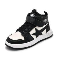 女童童鞋2019秋季新款休闲板鞋高帮篮球鞋街舞鞋潮韩版儿童运动鞋 黑白j88( 五角星) 26码内长15.8cm