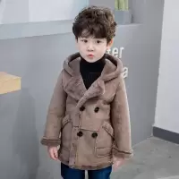 童装男童外套秋冬款2020新款冬装加绒外套儿童男孩麂皮绒呢子大衣 麂皮绒加厚(卡其色) 100码建议身高95cm左右