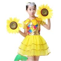 六一儿童演出服女童太阳花葵花舞蹈服装幼儿花儿朵朵向太阳表演服 黄色女款 110