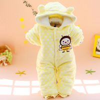 婴儿连体衣秋冬装宝宝外出服冬季加厚保暖哈衣棉衣6婴儿衣服0-1岁 [不带脚]小圆点黄色 59CM/3M[约0-2个月]