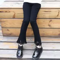 女童喇叭裤春秋装2021新款中大儿童牛仔裤女休闲洋气外穿打底裤子 春秋单层【蕾丝】喇叭裤 110 建议身高105-110