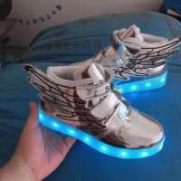 儿童发光鞋男童网面运动鞋亮灯鞋USB充电闪灯鞋女童鞋led带灯童鞋 A99银色翅膀 防水版 送充电器袜子 24