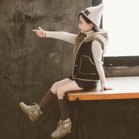 女童马夹秋冬款女孩羊羔绒马甲洋气外穿坎肩上衣牛仔加厚加厚儿童 图片色 110(建议身高100-110cm)