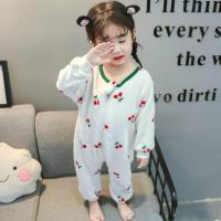儿童法兰绒保暖女童爬服连体睡衣0宝宝1-2-3岁小童珊瑚绒家居秋冬 白色樱桃 80 建议身高73-80