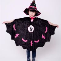 万圣节儿童服装女童披风斗篷黑猫精灵小女巫婆南瓜裙吸血鬼魔法师 黑猫披风+尖尖帽 110