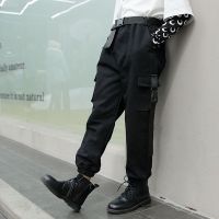 2021新款工装裤女童春款裤子时尚夏款休闲裤高腰帅气春秋款长裤潮 黑色(夏季 薄款)(聚酯纤维面料) 120