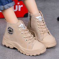 女童马丁靴儿童靴子2020年秋冬新款英伦风男童潮短靴加绒加厚冬鞋 卡其色 27码内长16.7CM