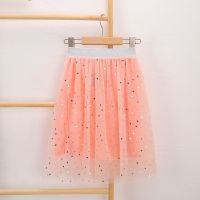 童装女童半身裙秋冬纱裙短裙中大童百褶裙蓬蓬裙公主裙儿童长裙子 粉星星网纱裙 90