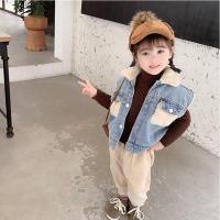 女童秋冬款宝宝牛仔加厚马甲儿童羊羔毛加绒洋气外穿坎肩秋冬马甲 牛仔色 马甲 100
