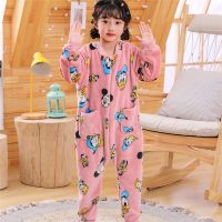 秋冬季儿童珊瑚绒睡衣男童防踢睡袋女童法兰绒加厚宝宝连体家居服 米奇连体女童优质法兰绒 10码适合身高85-105cm