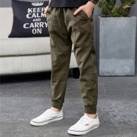 男童裤子儿童棉麻长裤春秋季新款中大休闲弹力收脚网红裤韩版95棉 军绿色常规 110(建议身高100cm)