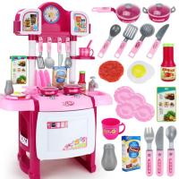 儿童玩具厨房女孩3-5岁2[仿真灯光音效]幼儿园做饭过家家做饭 319时钟款粉色-出水厨房高72CM