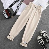 女童休闲运动裤2020新款春秋外穿长裤中大童儿童洋气宽松米色裤子 米白色 110cm