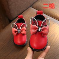 女宝宝棉鞋秋冬新款1-3岁加绒公主鞋保暖短靴女童皮鞋加厚雪地靴 809-1二棉红色 内长13.5cm