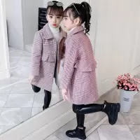 女童呢子外套2020新款秋冬装韩版洋气女孩中长款儿童冬季毛呢大衣 粉红色 荷叶边呢子 120码适合身高100cm