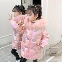 女童中大童装棉服韩版洋气女孩子时髦加厚棉衣中长款冬装儿童外套 免洗亮面绣花棉衣粉色 48 偏小建议拍大一码