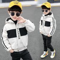 男童秋装外套2019新款秋冬洋气宝宝加厚夹克小儿童加绒风衣男孩潮 薄版拼接两色外套[米白色] 90