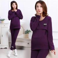 孕妇保暖衣黄金甲套装加绒加厚哺乳喂奶秋衣裤纯棉大码200斤冬季 小猫款(紫色) L