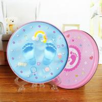 宝宝手足印泥手脚印足印手印泥纪念珍藏品儿童婴儿新生儿百天礼物 粉红圆形铁罐+蓝色泥 爱心标准版