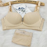 哺乳文胸套装孕妇母乳内衣大码聚拢防下垂无钢圈怀孕期喂奶文胸罩 条纹肤色套装 40/90