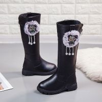 女童靴子2019秋冬季新款韩版时尚儿童长靴加绒保暖女孩雪地靴防滑 宝贝521-黑色 26-内长15.6CM