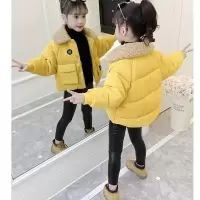 女童棉衣2020新款冬装女孩短款面包服棉袄儿童洋气加厚棉袄外套潮 黄色 {短款棉衣 } 160