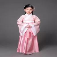 新款儿童古装服装仙女 女童演出服七仙女古装汉服女装 唐装汉服 粉红色 粉小花粉裙 100cm