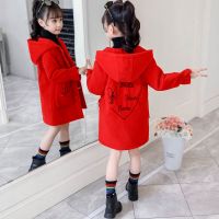 女童秋冬装新款2020网红大衣中大童韩版洋气时髦妮子中长款外套潮 红色 夹棉蝴蝶结呢子 110码建议身高100cm