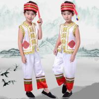 儿童民族演出服男童傣族葫芦丝服装女童少数民族壮族苗族表演服饰 白色短袖一套 140